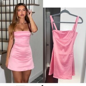 White Fox Just A Girl Mini Dress Pink Pink Satin Mini Dress S